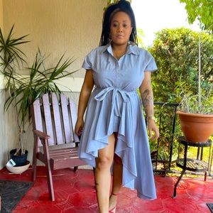 Blue & White Stripe Plus Size High Dress (2X)